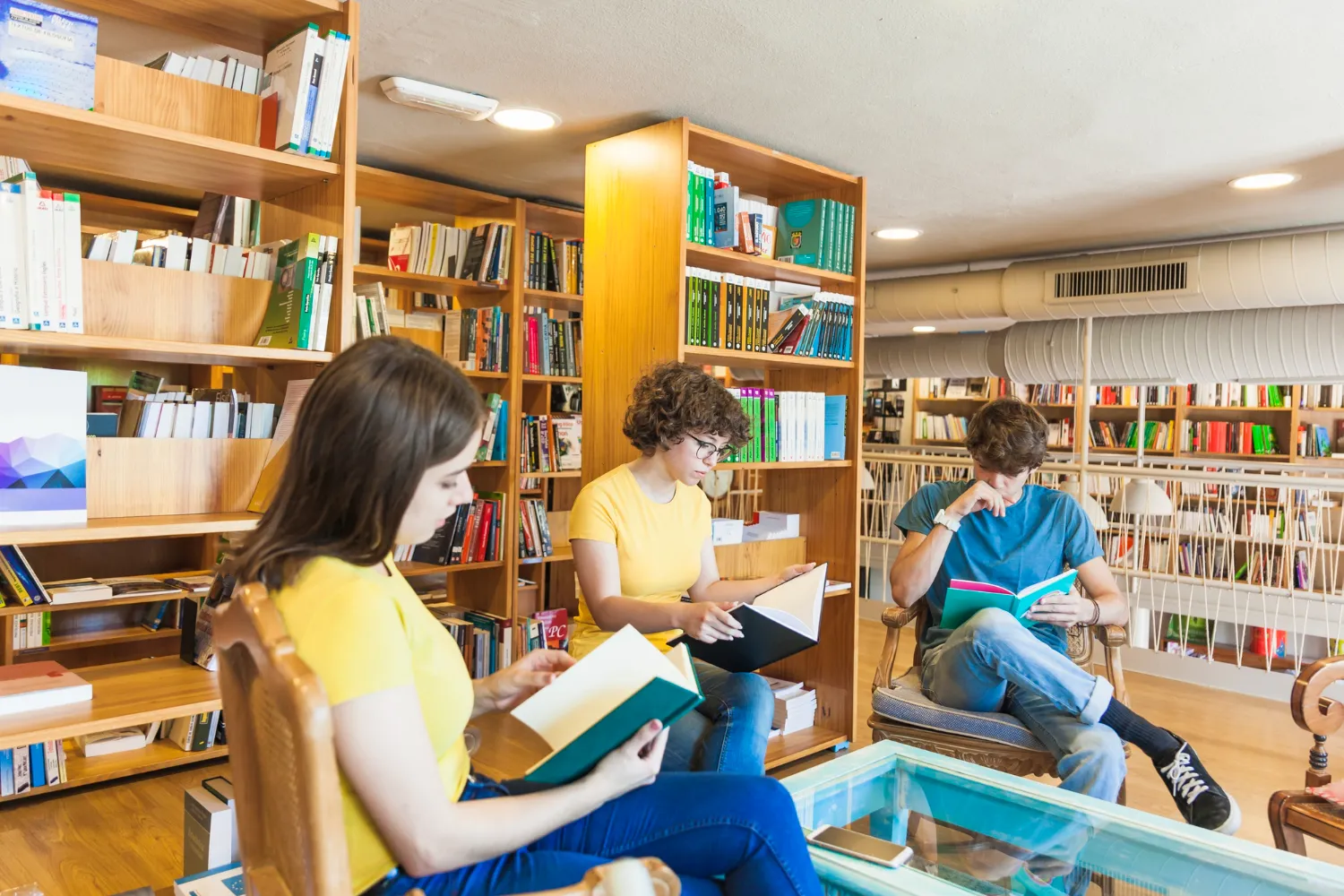 Students reading in a library