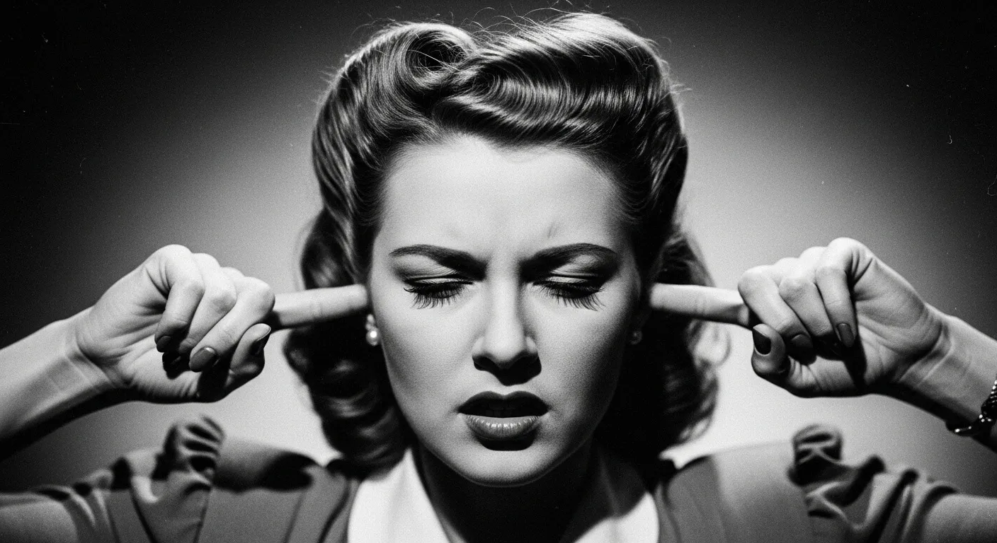 Woman plugging ear