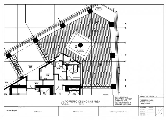 Nobu Restaurant acoustic ceiling floor plan.