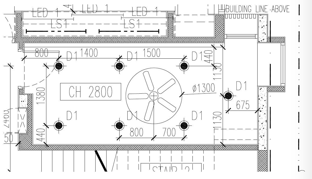 Piano Room; Reverse Ceiling Plan (Acoustic Panels not shown)