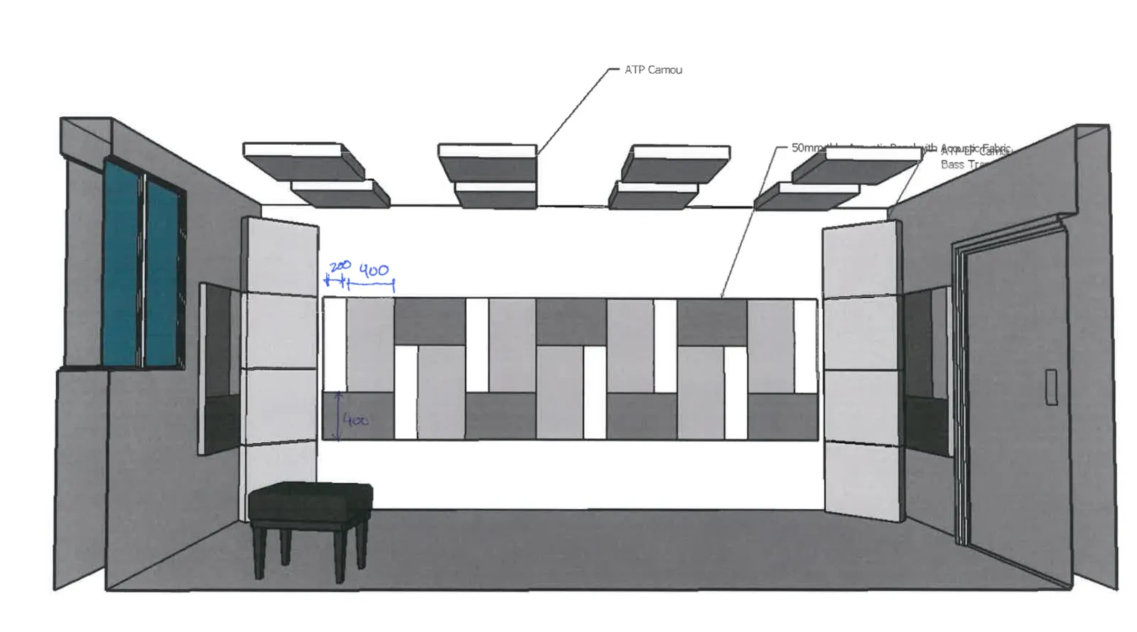 Final Layout of the acoustic panels in the room