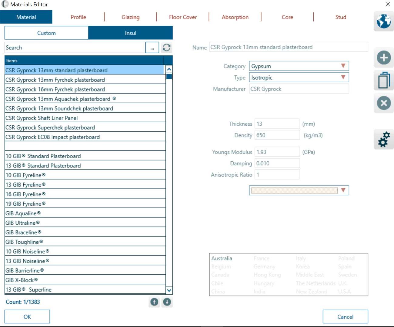 INSUL materials editor.