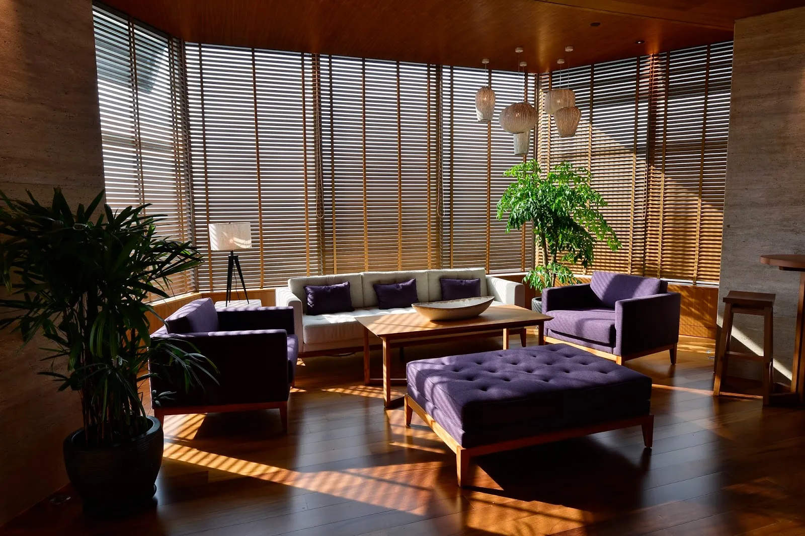 Seating area beneath the restaurant’s timber ceiling.