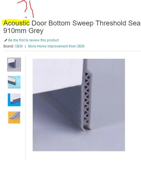 A online vendor trying to sell an "acoustic" door sweep seal to an unsuspecting customer A online vendor trying to sell an “acoustic” door sweep seal to an unsuspecting customer