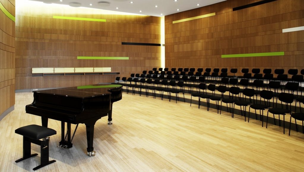 Topakustik acoustic wood solutions in bamboo finish used in a recital hall